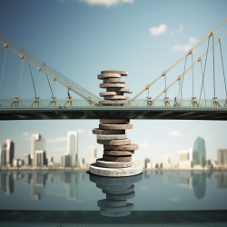 Bridge with rock pillar representing the gap in knowledge between fixed and flexible budgets.